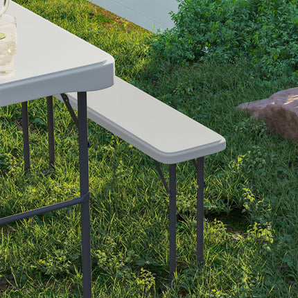 Portable 3 Piece Folding Picnic Table and Bench Set with Handles - Light Grey