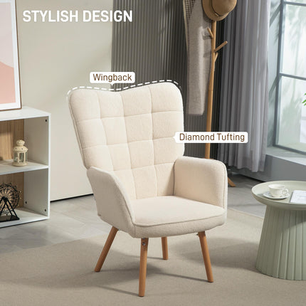 Modern Accent Chair, Upholstered High Back Armchair with Tufted Wingback, Seat P