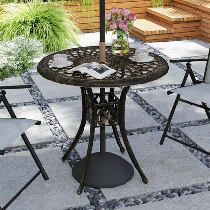 78 cm Round Garden Dining Table with Parasol Hole Bronze Cast Aluminium - Bronze Tone