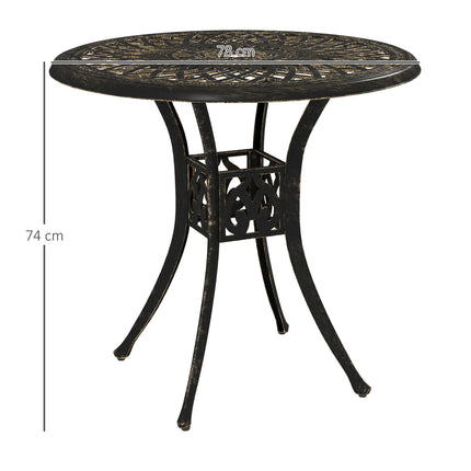 78 cm Round Garden Dining Table with Parasol Hole Bronze Cast Aluminium - Bronze Tone