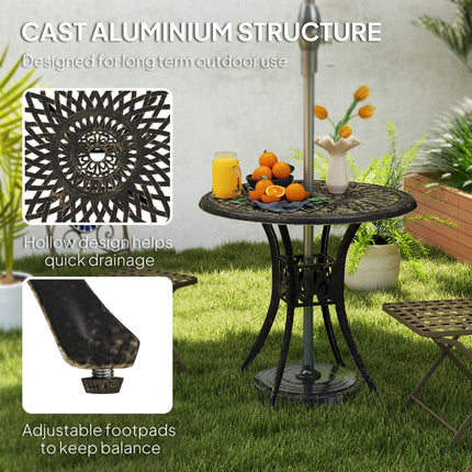 78 cm Round Garden Dining Table with Parasol Hole Bronze Cast Aluminium - Bronze Tone