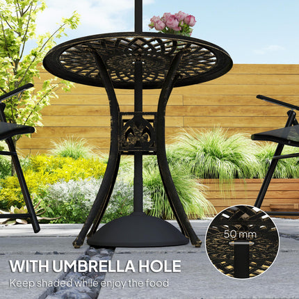 78 cm Round Garden Dining Table with Parasol Hole Bronze Cast Aluminium - Bronze Tone