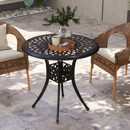 78 cm Round Garden Dining Table with Parasol Hole Bronze Cast Aluminium - Bronze Tone