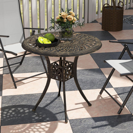 78 cm Round Garden Dining Table with Parasol Hole Bronze Cast Aluminium - Bronze Tone