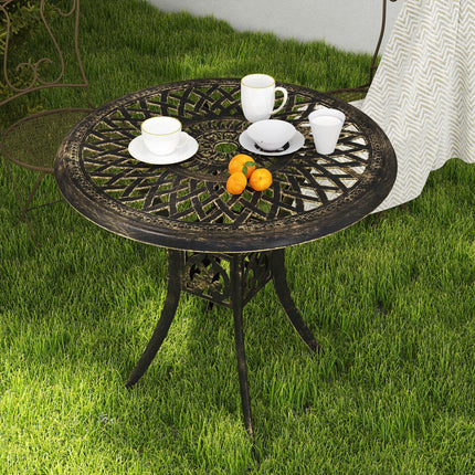 78 cm Round Garden Dining Table with Parasol Hole Bronze Cast Aluminium - Bronze Tone