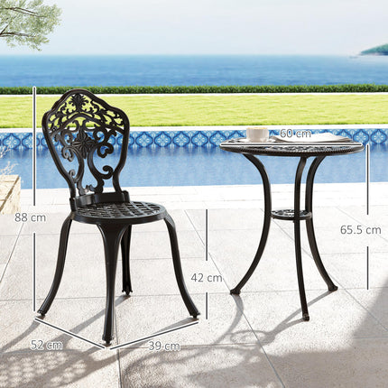 Three-Piece Aluminium Floral Bistro Set with Parasol Hole - Black