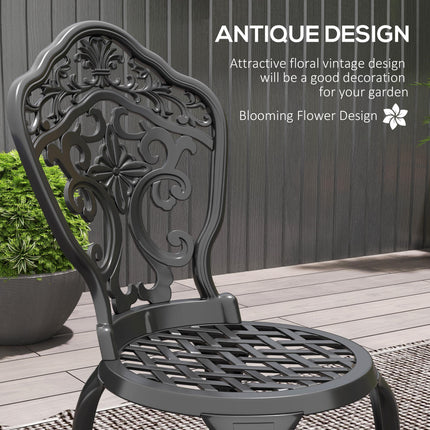 Three-Piece Aluminium Floral Bistro Set with Parasol Hole - Black