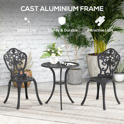 Three-Piece Aluminium Floral Bistro Set with Parasol Hole - Black
