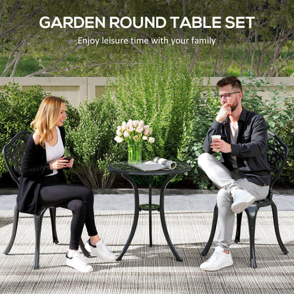 Three-Piece Aluminium Floral Bistro Set with Parasol Hole - Black