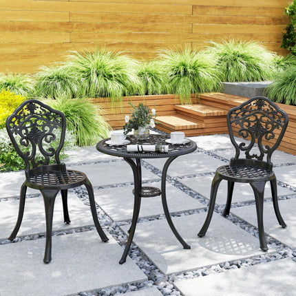 Three-Piece Aluminium Floral Bistro Set with Parasol Hole - Black