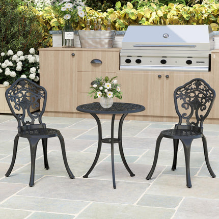 Three-Piece Aluminium Floral Bistro Set with Parasol Hole - Black