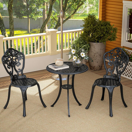Three-Piece Aluminium Floral Bistro Set with Parasol Hole - Black