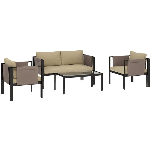 4 Piece Metal Garden Furniture Set with Cushions - Khaki