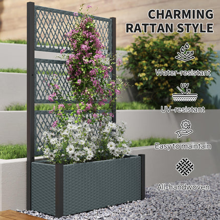 Garden Planter Box with Trellis, Liner for Climbing Plants, Vegetables, Flowers, 90 x 35 x 148 cm, Charcoal Grey