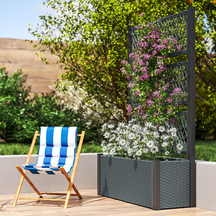 Garden Planter Box with Trellis, Liner for Climbing Plants, Vegetables, Flowers, 90 x 35 x 148 cm, Charcoal Grey
