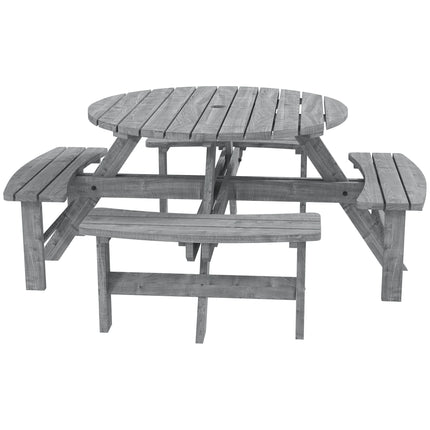 8-Seater Fir Wood Picnic Set with Parasol Hole - Grey