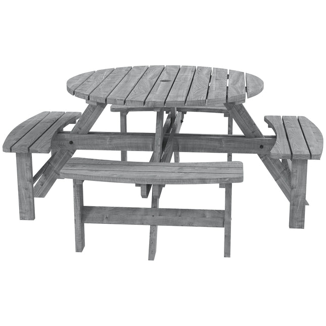 8-Seater Fir Wood Picnic Set with Parasol Hole - Grey