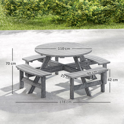 8-Seater Fir Wood Picnic Set with Parasol Hole - Grey