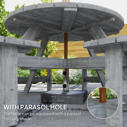8-Seater Fir Wood Picnic Set with Parasol Hole - Grey