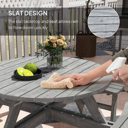 8-Seater Fir Wood Picnic Set with Parasol Hole - Grey