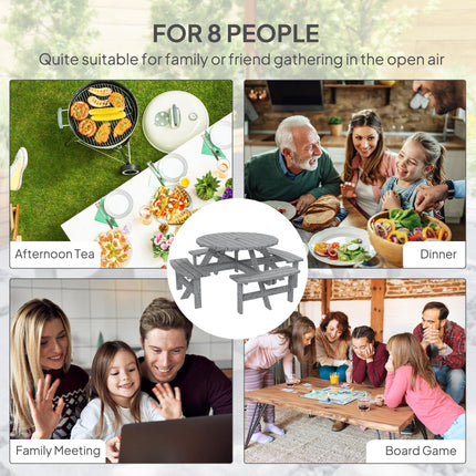 8-Seater Fir Wood Picnic Set with Parasol Hole - Grey