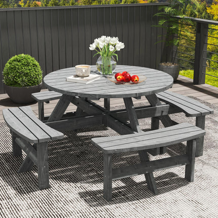 8-Seater Fir Wood Picnic Set with Parasol Hole - Grey