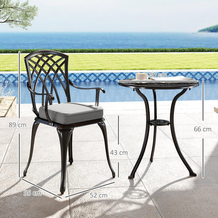 Three-Piece Cast Aluminium Bistro Set with Cushions and Parasol Hole - Black