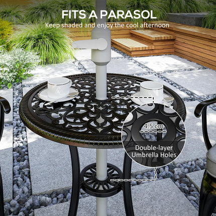 Three-Piece Cast Aluminium Bistro Set with Cushions and Parasol Hole - Black