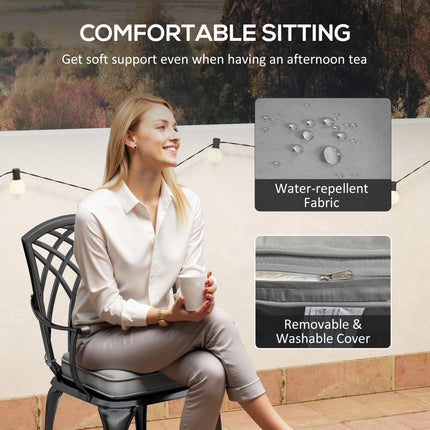 Three-Piece Cast Aluminium Bistro Set with Cushions and Parasol Hole - Black