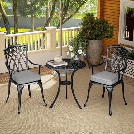 Three-Piece Cast Aluminium Bistro Set with Cushions and Parasol Hole - Black