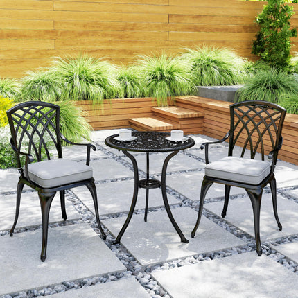 Three-Piece Cast Aluminium Bistro Set with Cushions and Parasol Hole - Black