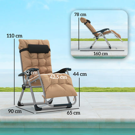 2 Piece Reclining Zero Gravity Sun Lounger Set with Cushions - Khaki