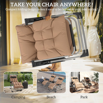 2 Piece Reclining Zero Gravity Sun Lounger Set with Cushions - Khaki