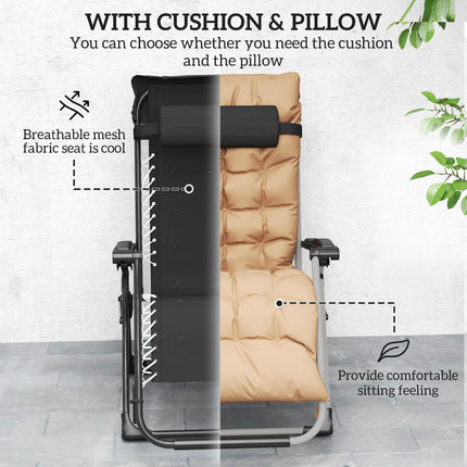 2 Piece Reclining Zero Gravity Sun Lounger Set with Cushions - Khaki