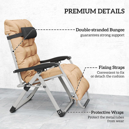 2 Piece Reclining Zero Gravity Sun Lounger Set with Cushions - Khaki