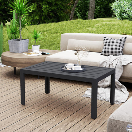 Rectangular Outdoor Patio Side Table with Steel Frame and Slat Top - Grey