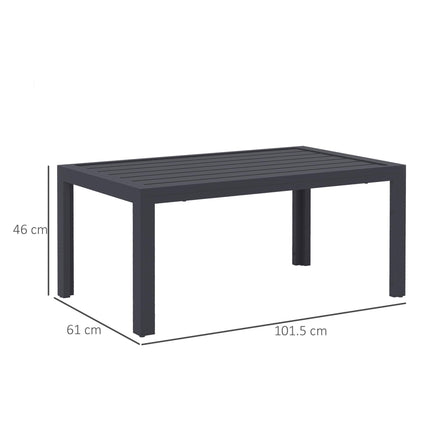 Rectangular Outdoor Patio Side Table with Steel Frame and Slat Top - Grey