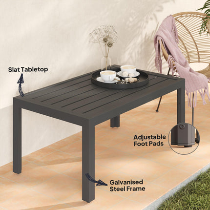 Rectangular Outdoor Patio Side Table with Steel Frame and Slat Top - Grey
