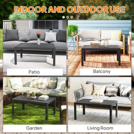 Rectangular Outdoor Patio Side Table with Steel Frame and Slat Top - Grey