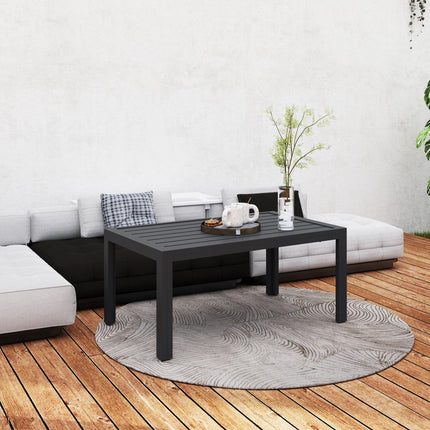 Rectangular Outdoor Patio Side Table with Steel Frame and Slat Top - Grey