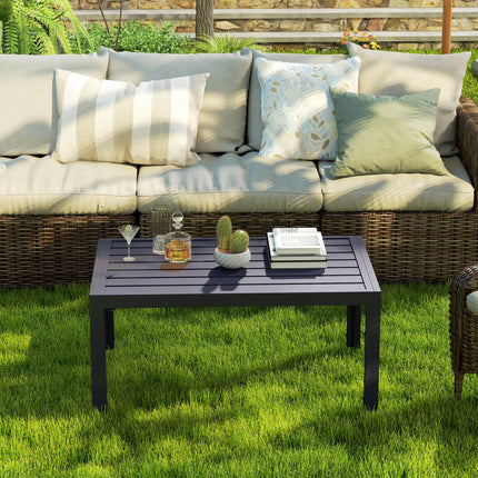 Rectangular Outdoor Patio Side Table with Steel Frame and Slat Top - Grey
