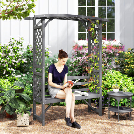 Garden Bench, Wooden Garden Arbour with Seat for Vines/Climbing Plants, Grey