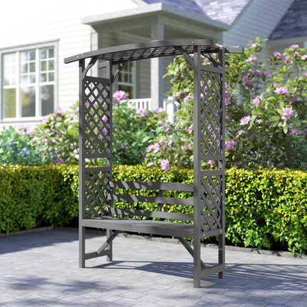 Garden Bench, Wooden Garden Arbour with Seat for Vines/Climbing Plants, Grey