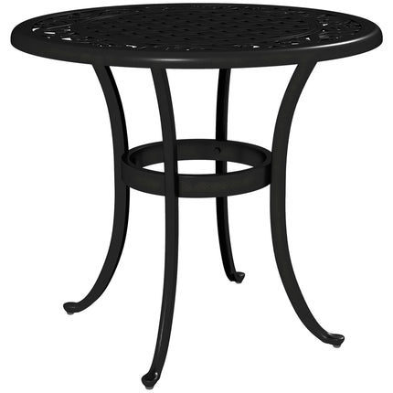 60cm Round Outdoor Garden Side Table with Hollow Top Cast Aluminium Frame - Black