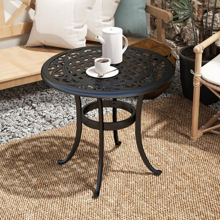 60cm Round Outdoor Garden Side Table with Hollow Top Cast Aluminium Frame - Black