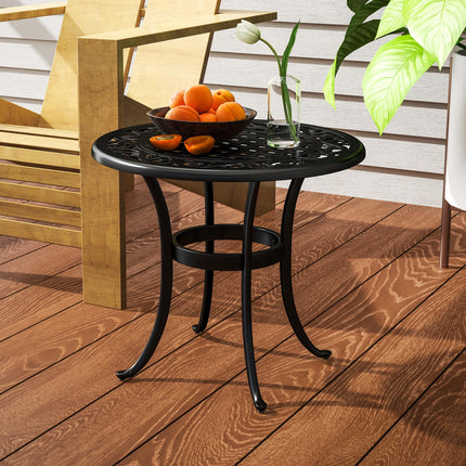 60cm Round Outdoor Garden Side Table with Hollow Top Cast Aluminium Frame - Black