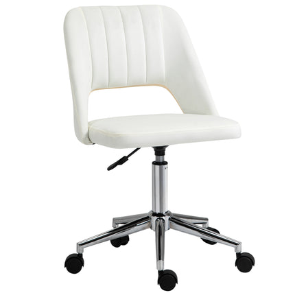 Armless Velvet-Feel Office Chair with Swivel and Wheels - Cream White