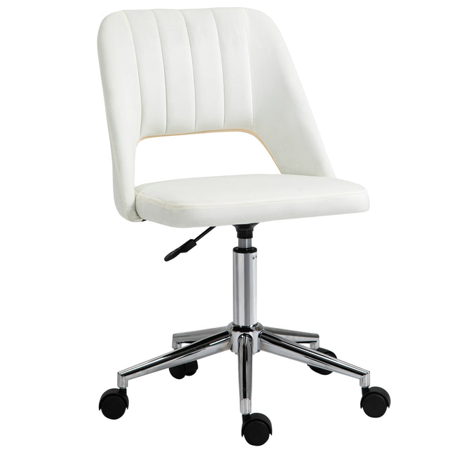 Armless Velvet-Feel Office Chair with Swivel and Wheels - Cream White