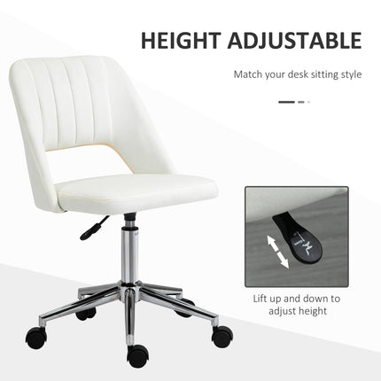 Armless Velvet-Feel Office Chair with Swivel and Wheels - Cream White