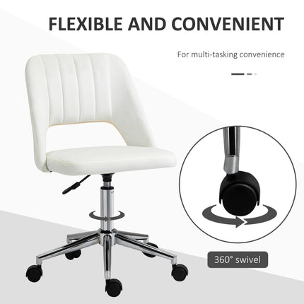 Armless Velvet-Feel Office Chair with Swivel and Wheels - Cream White